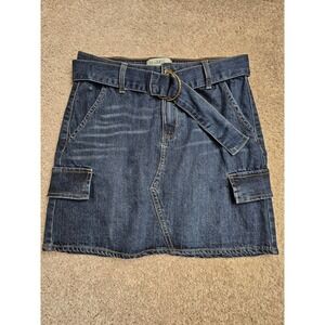 Mudd Womens Dark Wash Belted Denim Mini Skirt Cargo Pockets Size 7 614015